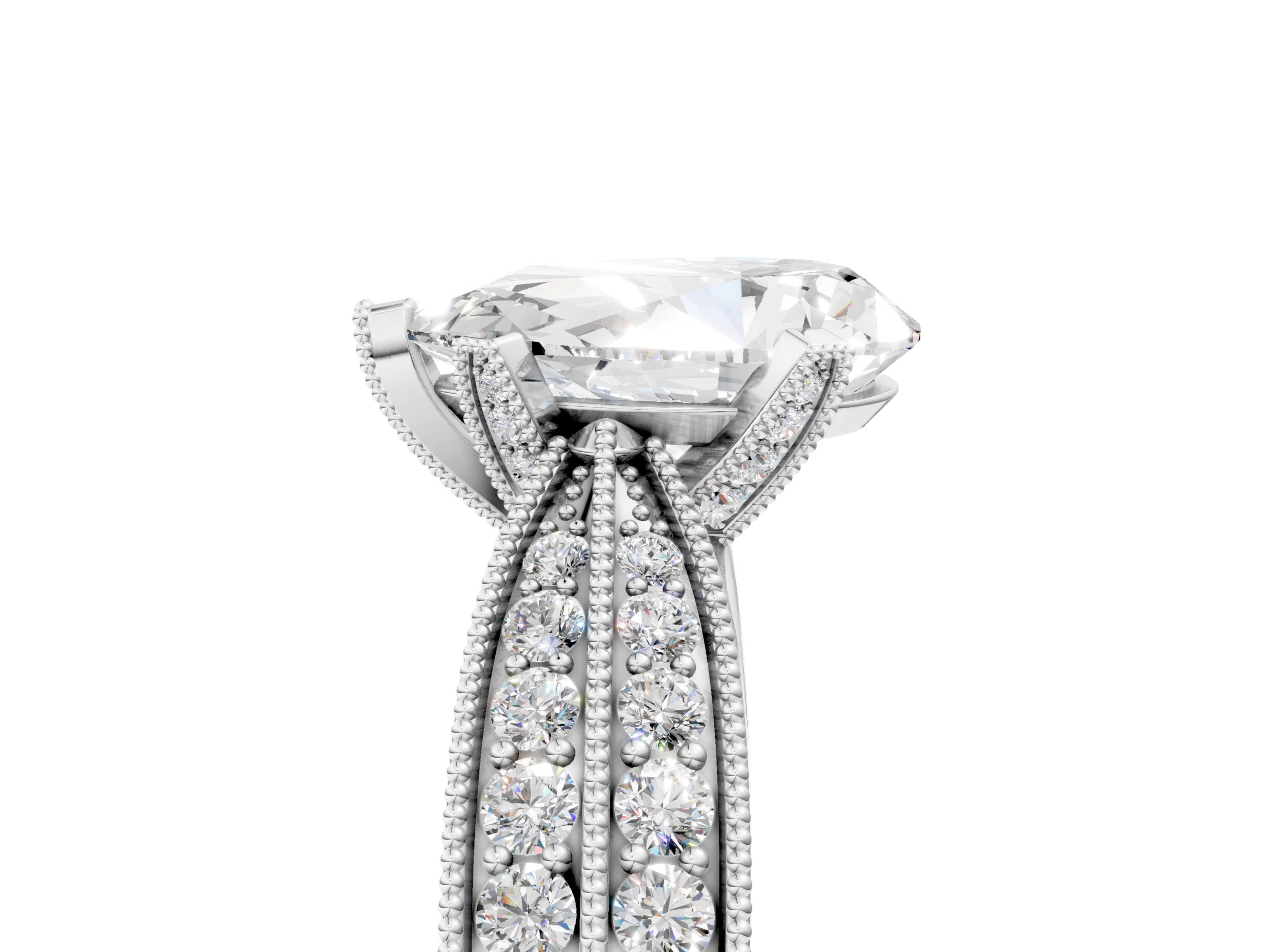 White gold Pear Cut Moissanite   Solitaire Diamond Ring with Milgrain Pavé Band and Four-Prong Setting_38