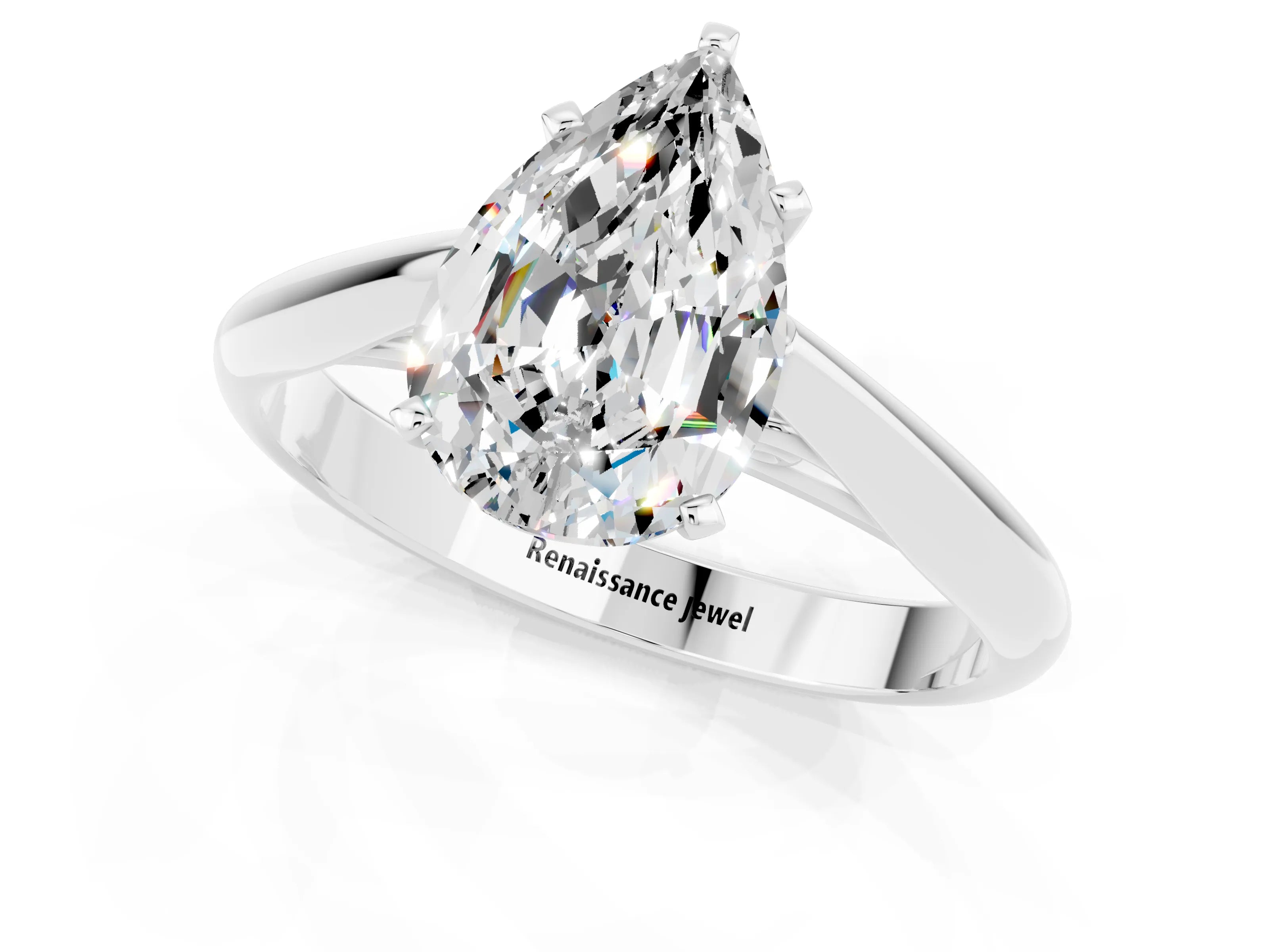 White gold Pear Cut Moissanite Solitaire Engagement Ring with Cathedral Setting and Four-Prong Mount_13