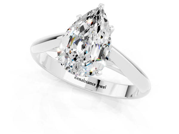 Silver Pear Cut Moissanite Solitaire Engagement Ring with Cathedral Setting and Four-Prong Mount
