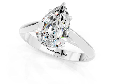 White gold Pear Cut Moissanite Solitaire Engagement Ring with Cathedral Setting and Four-Prong Mount_13