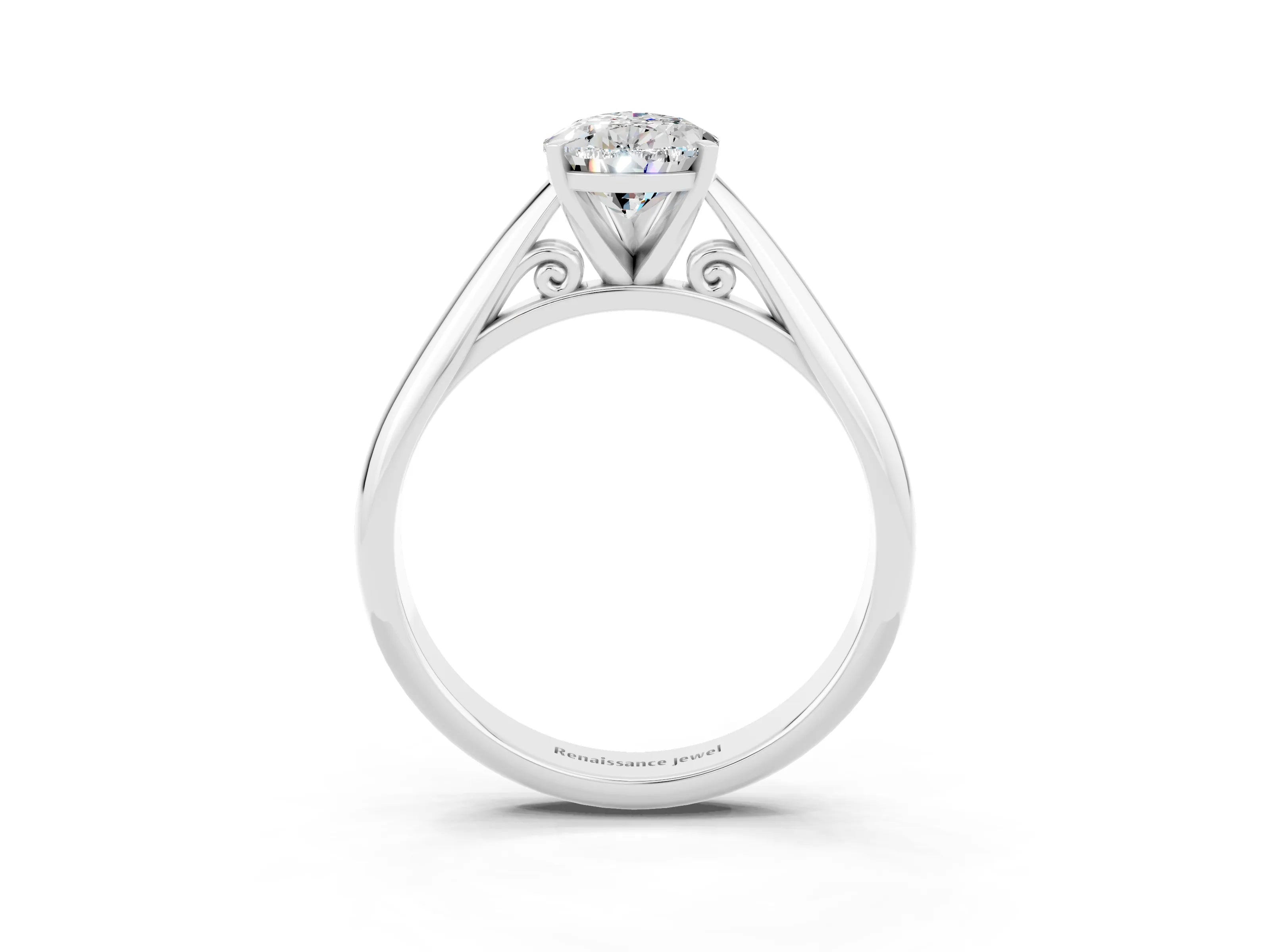 White gold Pear Cut Moissanite Solitaire Engagement Ring with Cathedral Setting and Four-Prong Mount_27