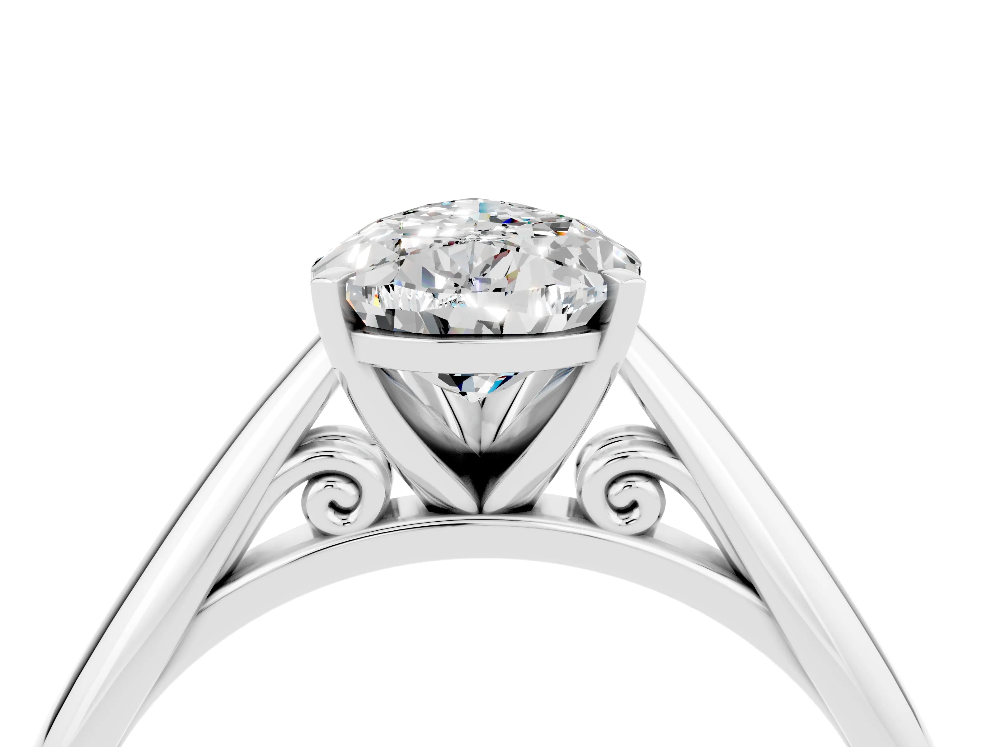 White gold Pear Cut Moissanite Solitaire Engagement Ring with Cathedral Setting and Four-Prong Mount_28