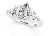 White gold Pear Cut Moissanite Solitaire Engagement Ring with Celtic Knot Band and Four-Prong Setting_1