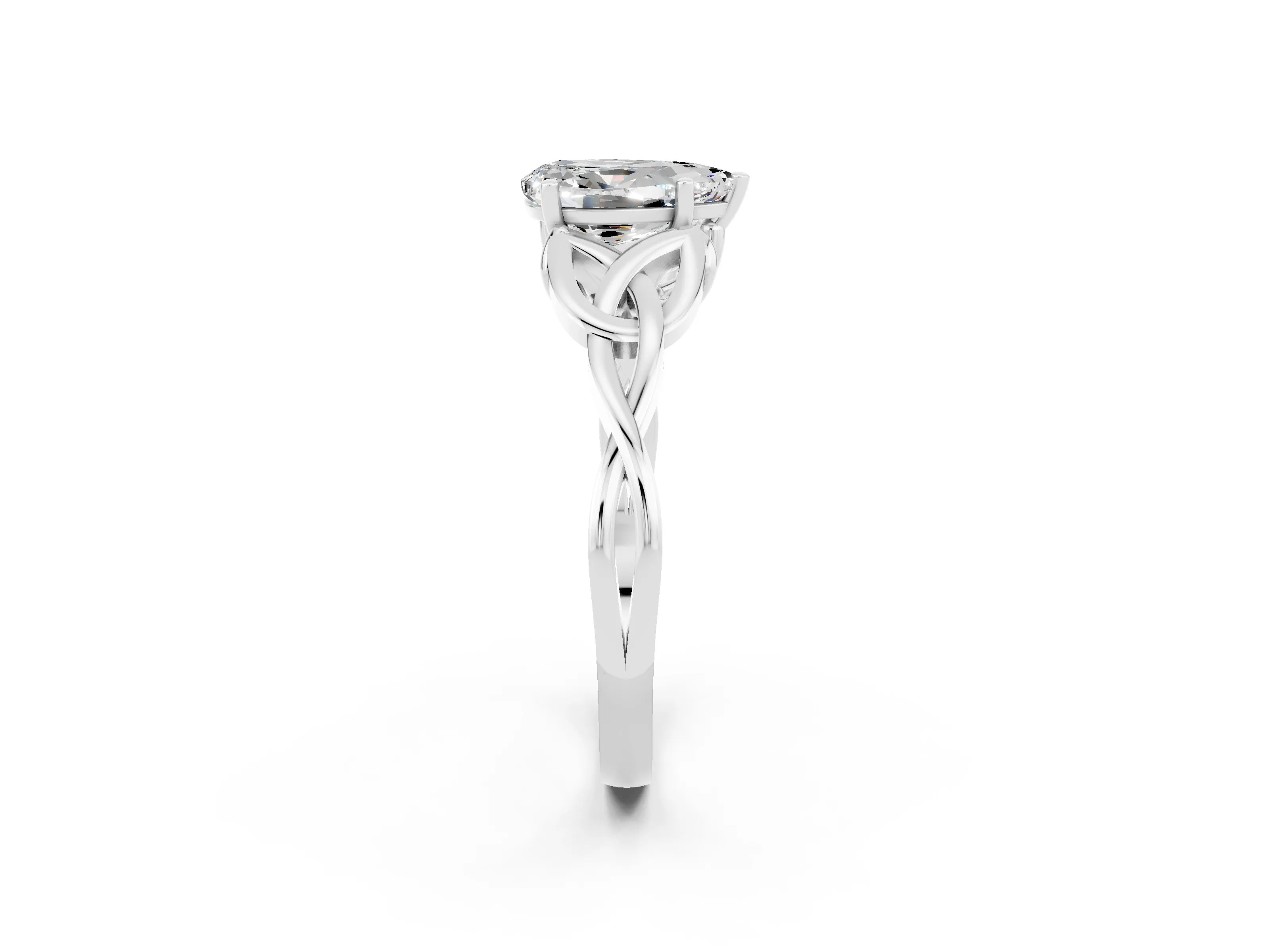 White gold Pear Cut Moissanite Solitaire Engagement Ring with Celtic Knot Band and Four-Prong Setting_2