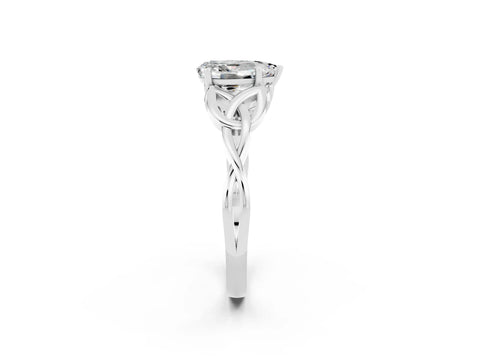 White gold Pear Cut Moissanite Solitaire Engagement Ring with Celtic Knot Band and Four-Prong Setting_2