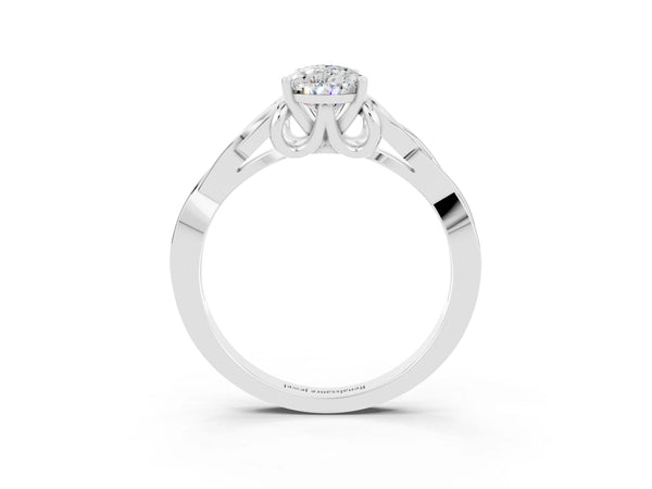 Platinum Pear Cut Moissanite Solitaire Engagement Ring with Celtic Knot Band and Four-Prong Setting