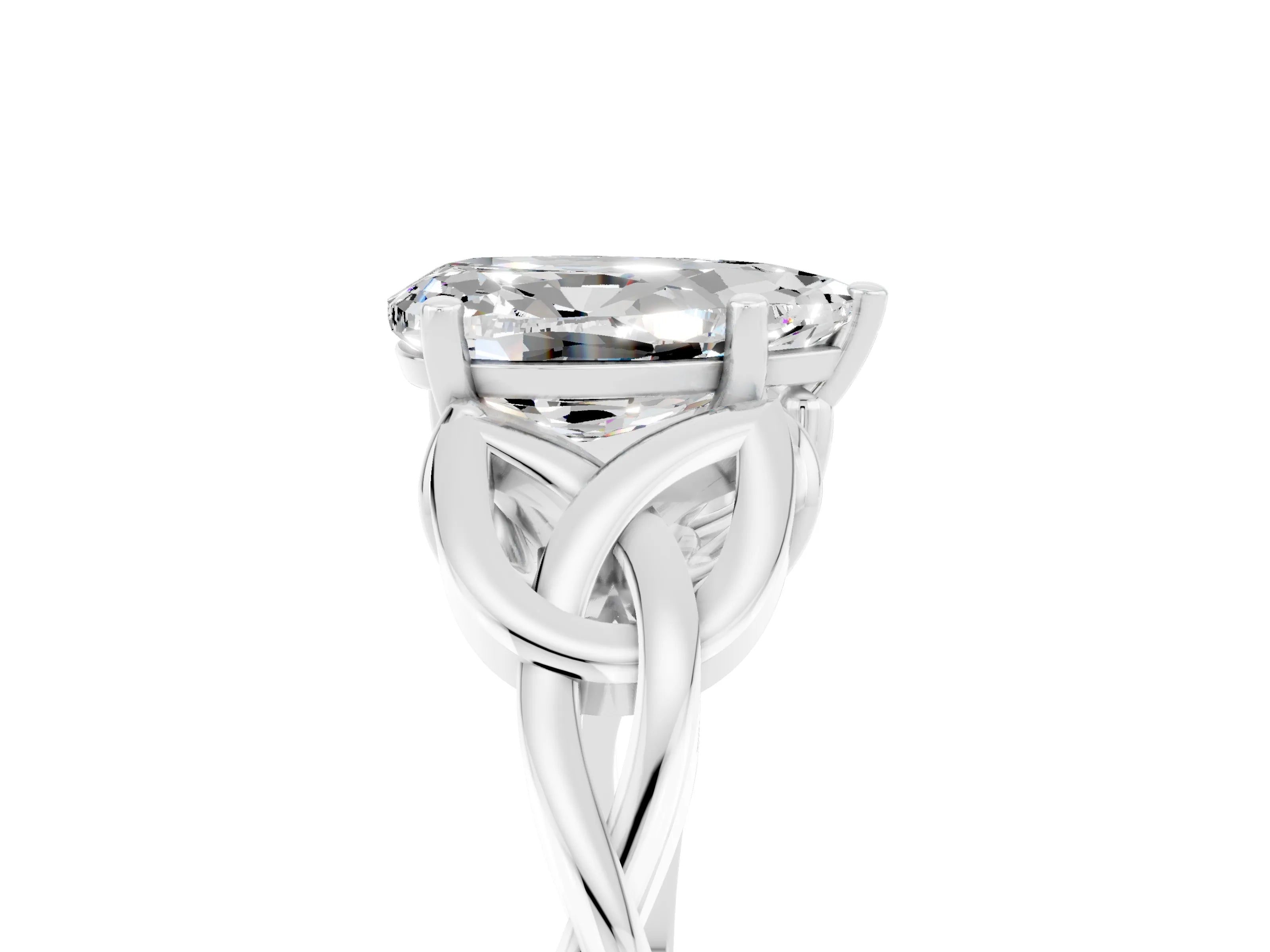 White gold Pear Cut Moissanite Solitaire Engagement Ring with Celtic Knot Band and Four-Prong Setting_5
