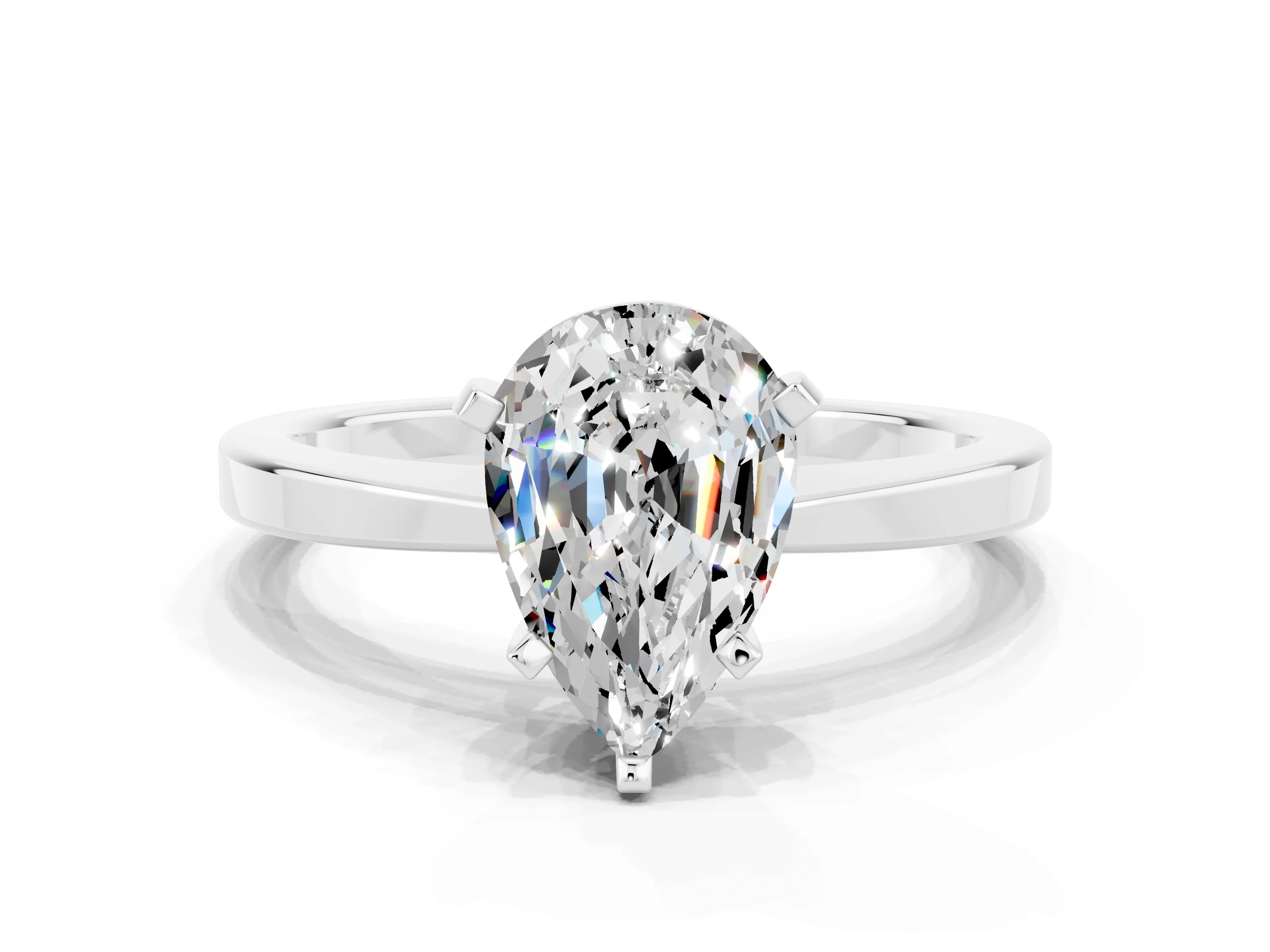 White gold Pear Cut Moissanite Solitaire Engagement Ring with Classic Band and Four-Prong Setting_24