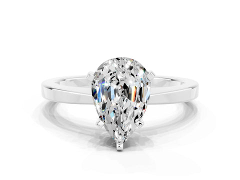 White gold Pear Cut Moissanite Solitaire Engagement Ring with Classic Band and Four-Prong Setting_24