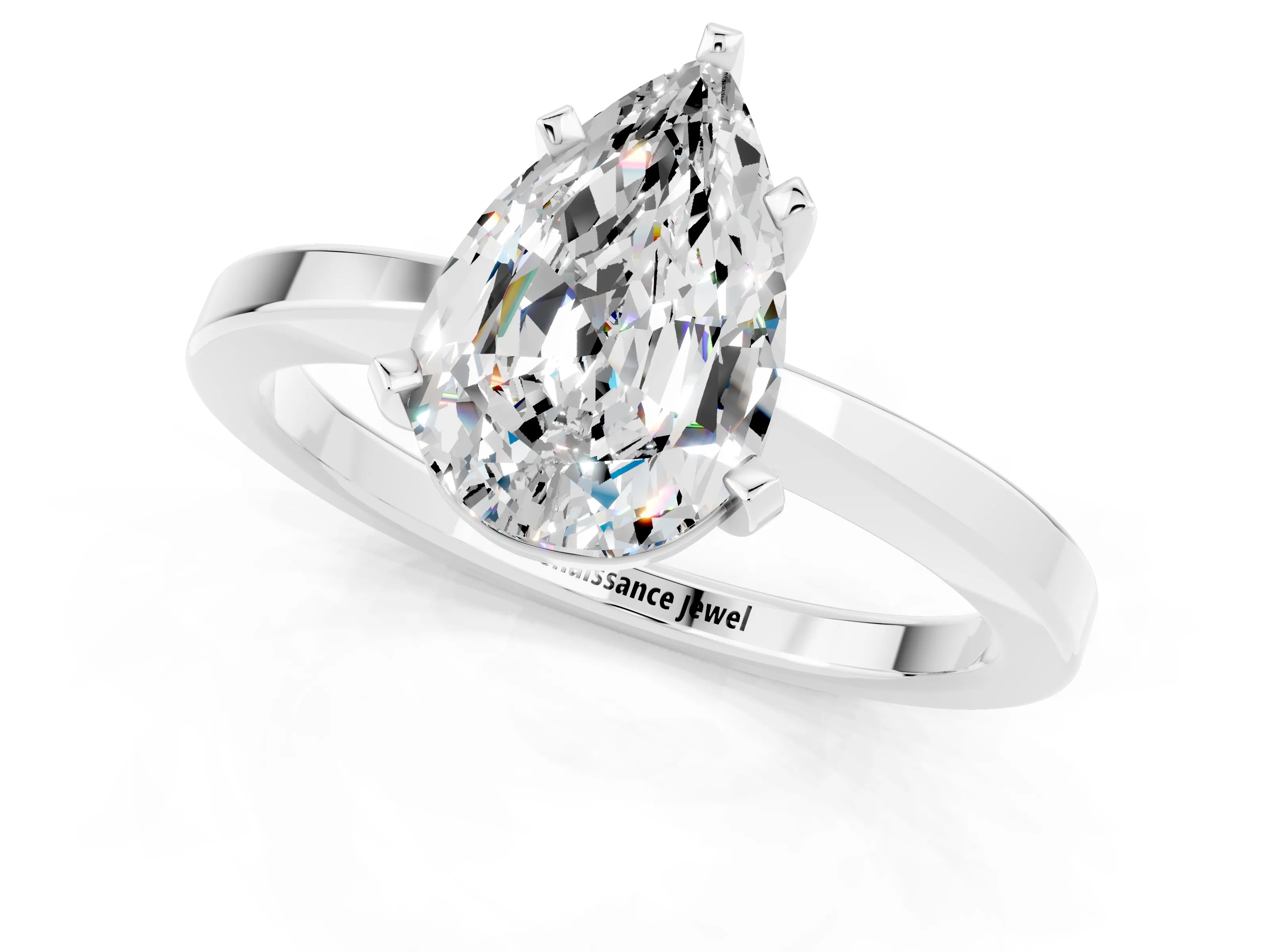 White gold Pear Cut Moissanite Solitaire Engagement Ring with Classic Band and Four-Prong Setting_25