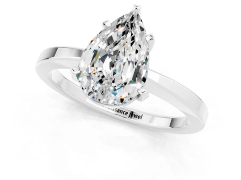 White gold Pear Cut Moissanite Solitaire Engagement Ring with Classic Band and Four-Prong Setting_25