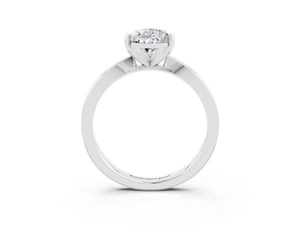 White gold Pear Cut Moissanite Solitaire Engagement Ring with Classic Band and Four-Prong Setting