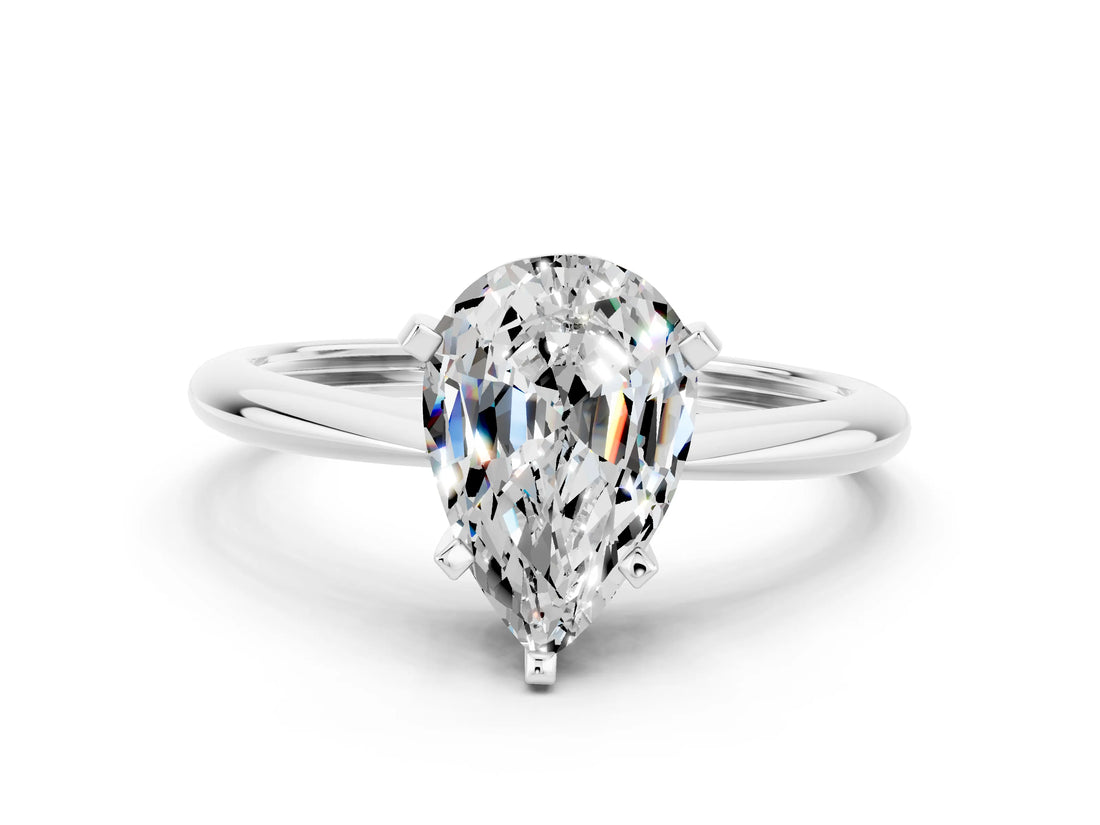 White gold Pear Cut Moissanite Solitaire Engagement Ring with Classic Band and Four-Prong Setting_36