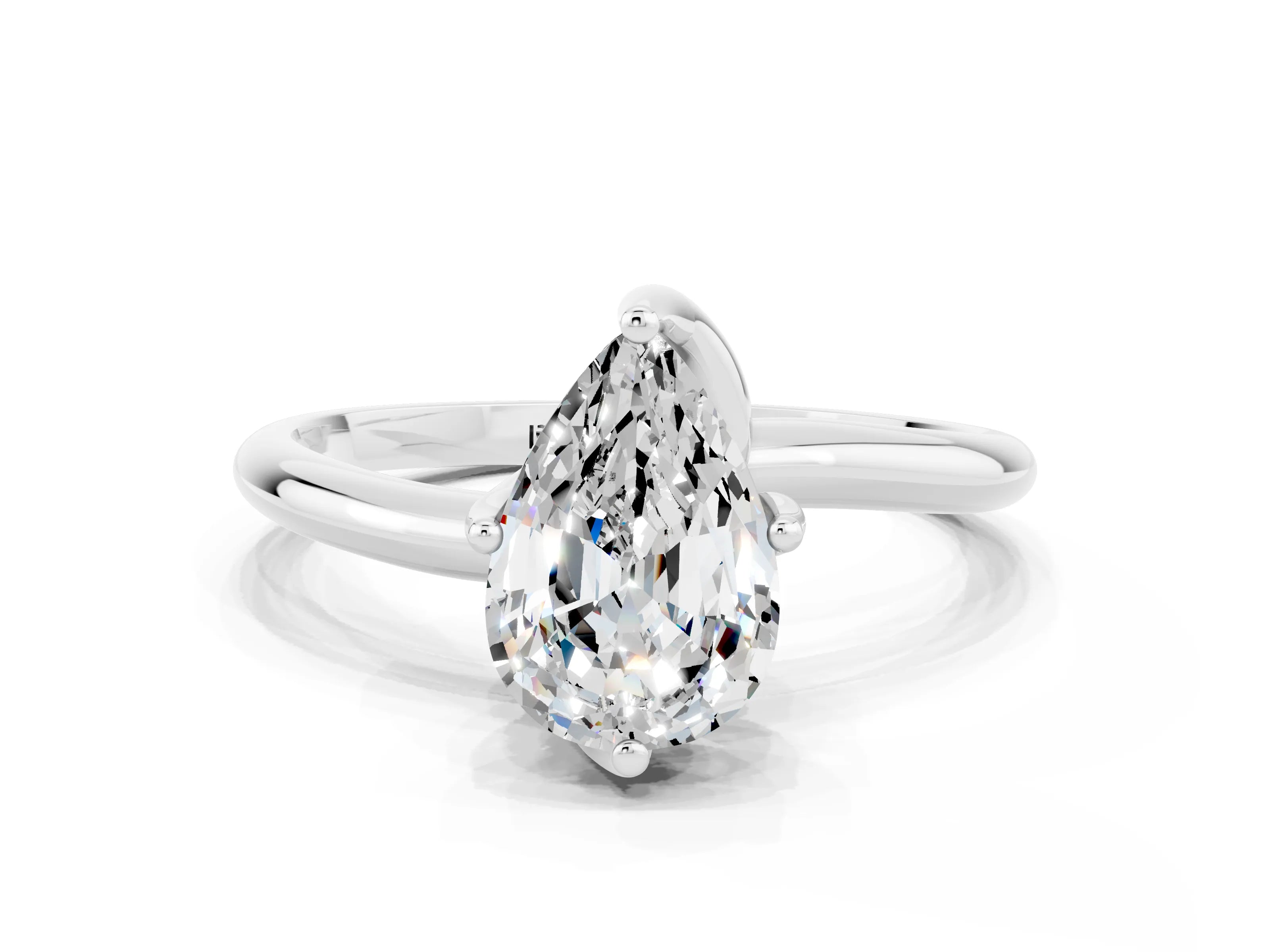 White gold Pear Cut Moissanite Solitaire Engagement Ring with Four-Prong Setting and Classic Band_12