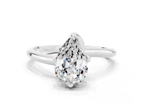 White gold Pear Cut Moissanite Solitaire Engagement Ring with Four-Prong Setting and Classic Band_12
