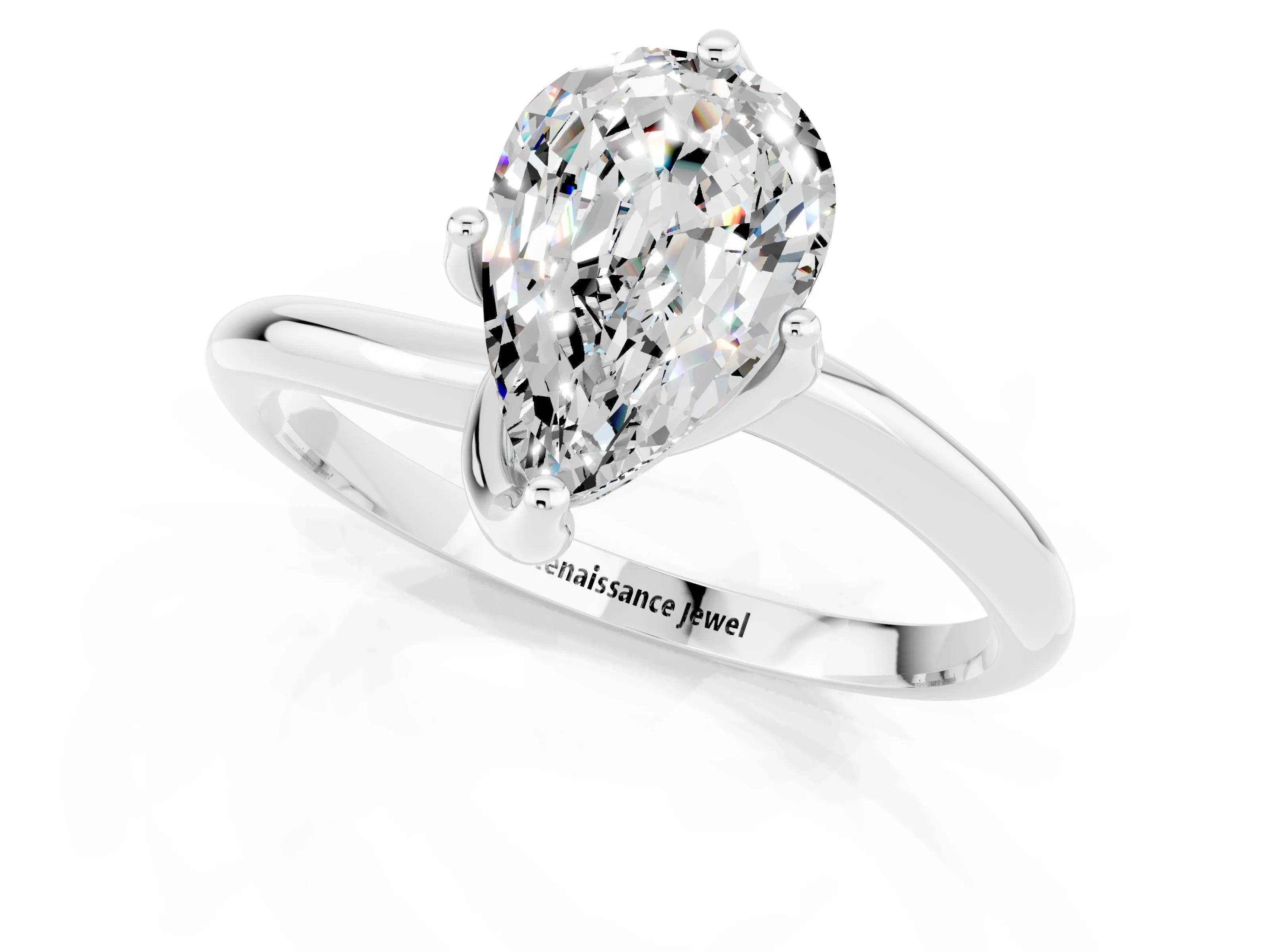 White gold Pear Cut Moissanite Solitaire Engagement Ring with Four-Prong Setting and Classic Band_13