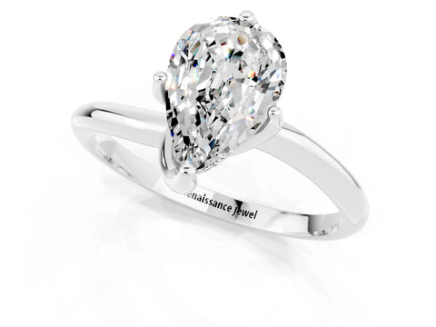 White gold Pear Cut Moissanite Solitaire Engagement Ring with Four-Prong Setting and Classic Band_13