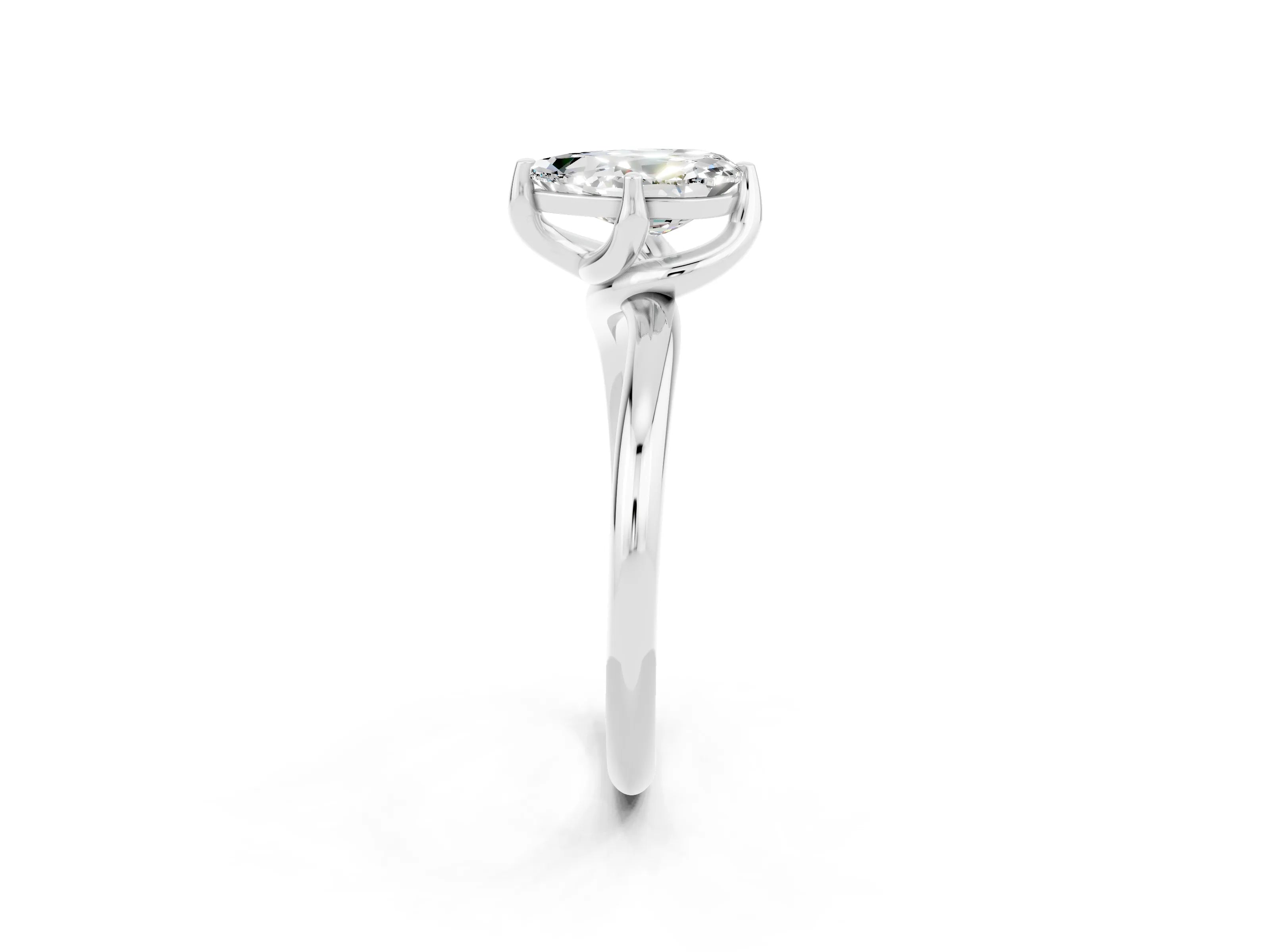 White gold Pear Cut Moissanite Solitaire Engagement Ring with Four-Prong Setting and Classic Band_14