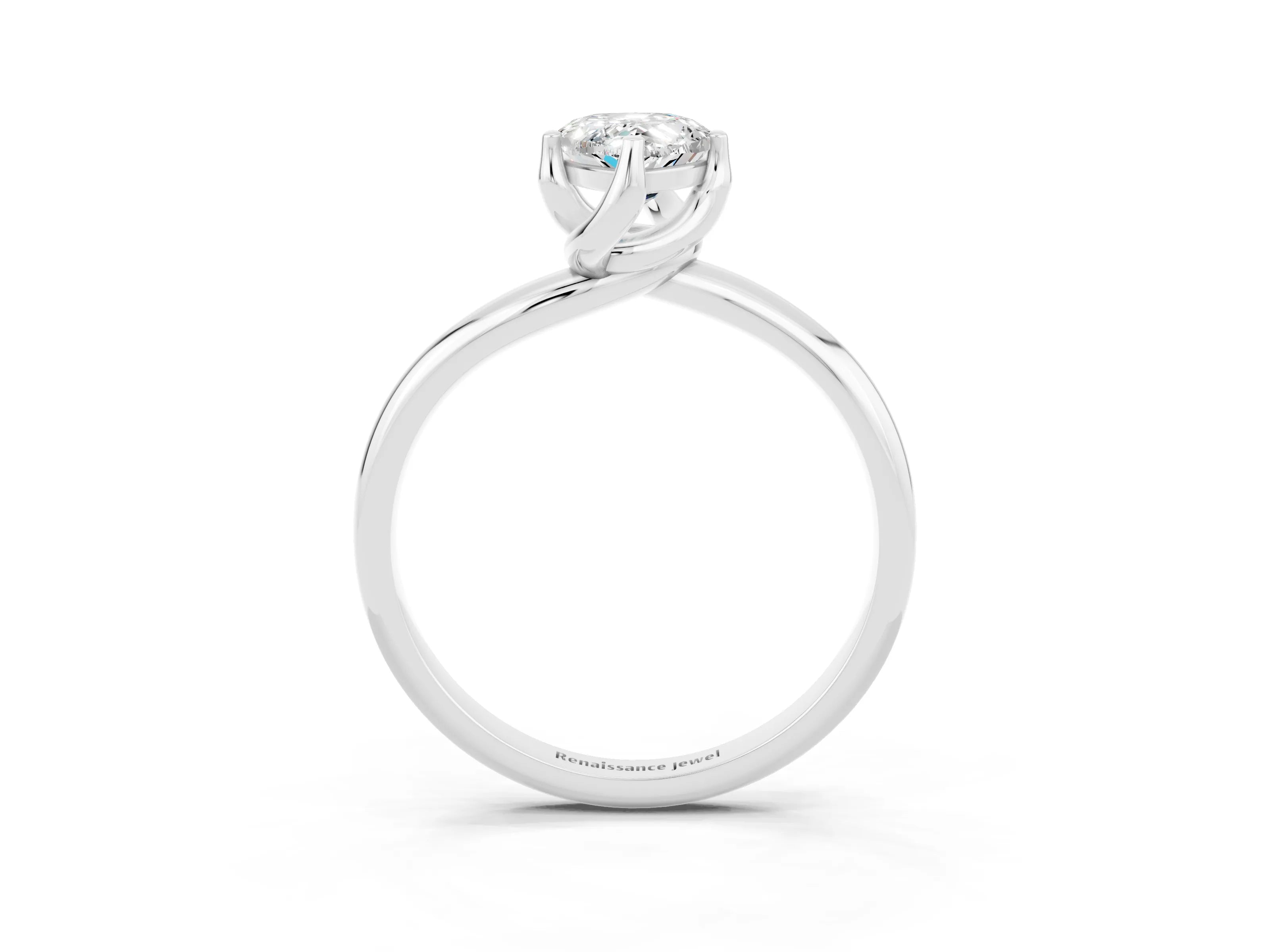 White gold Pear Cut Moissanite Solitaire Engagement Ring with Four-Prong Setting and Classic Band_15