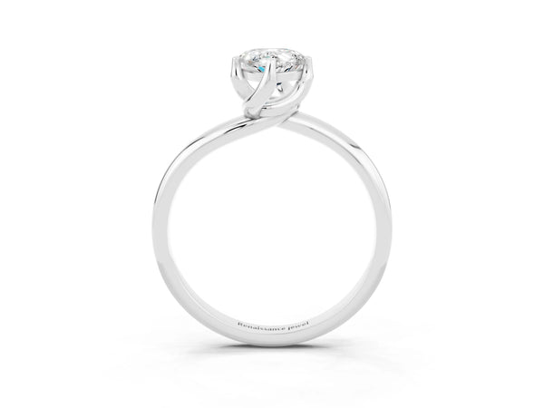 White gold Pear Cut Moissanite Solitaire Engagement Ring with Four-Prong Setting and Classic Band