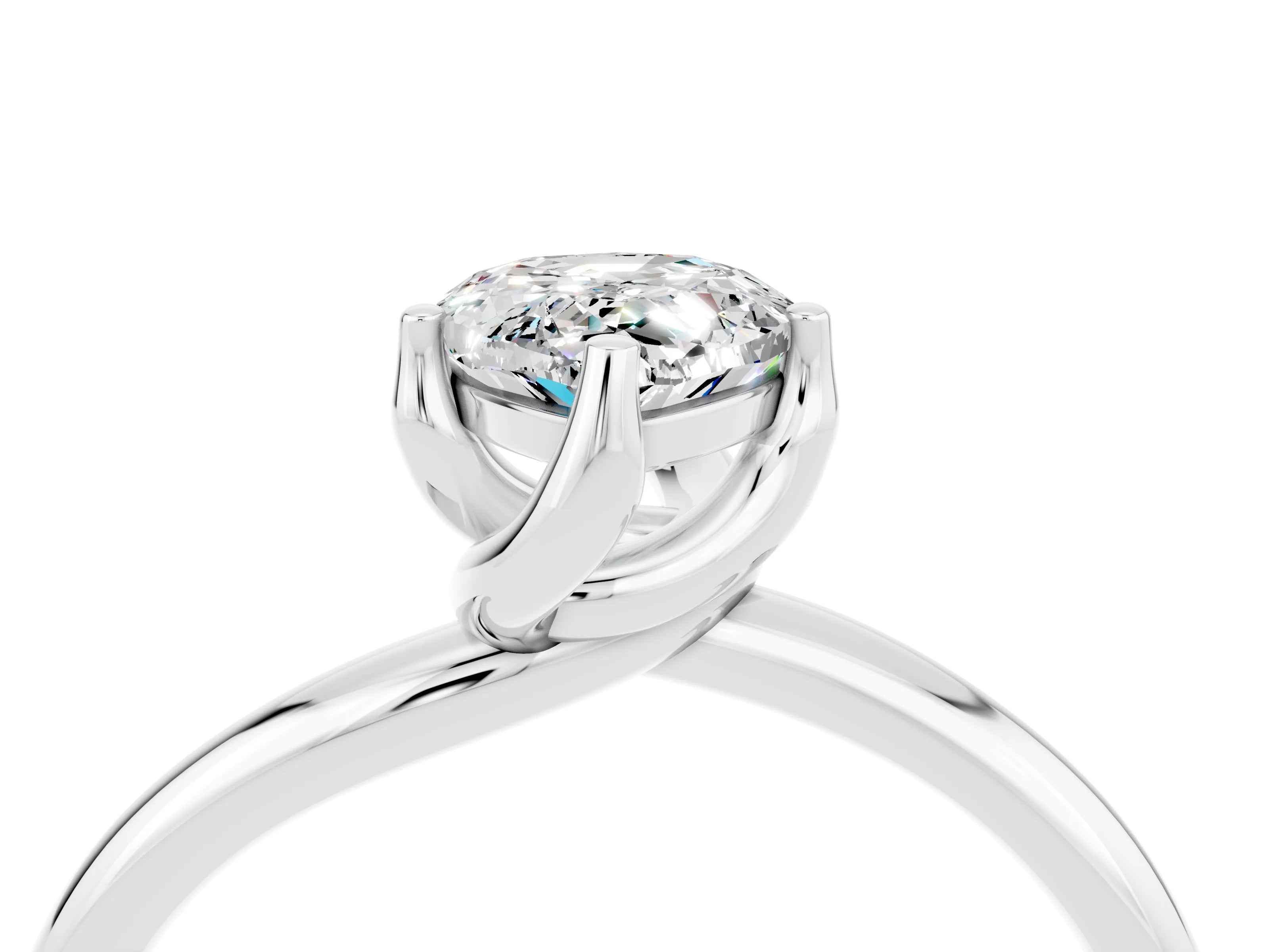 White gold Pear Cut Moissanite Solitaire Engagement Ring with Four-Prong Setting and Classic Band_16