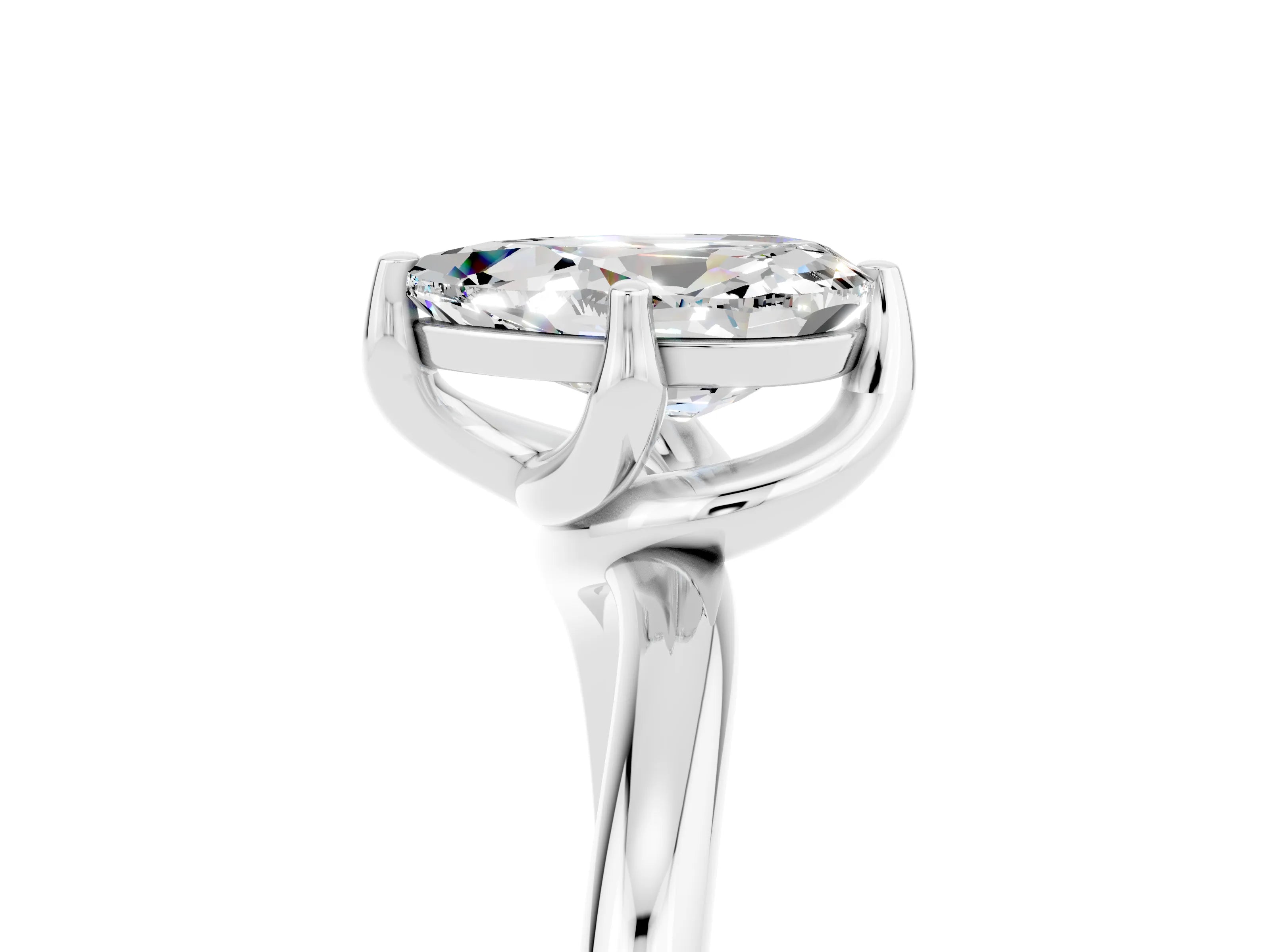 White gold Pear Cut Moissanite Solitaire Engagement Ring with Four-Prong Setting and Classic Band_17