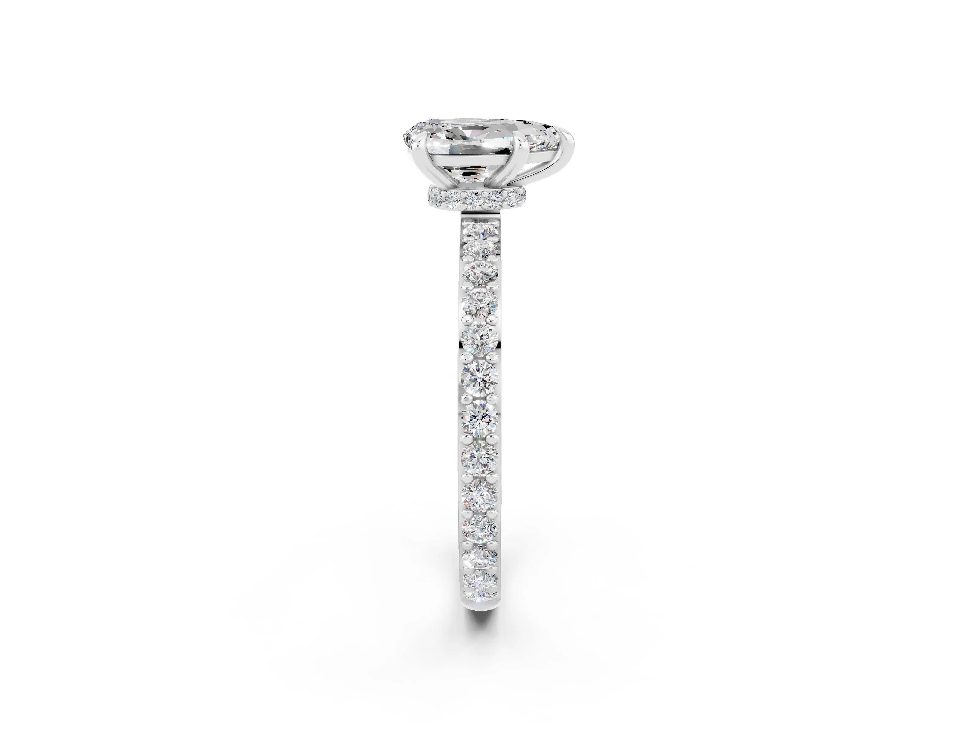White gold Pear Cut Moissanite Solitaire Engagement Ring with Pavé Band and Four-Prong Setting_2