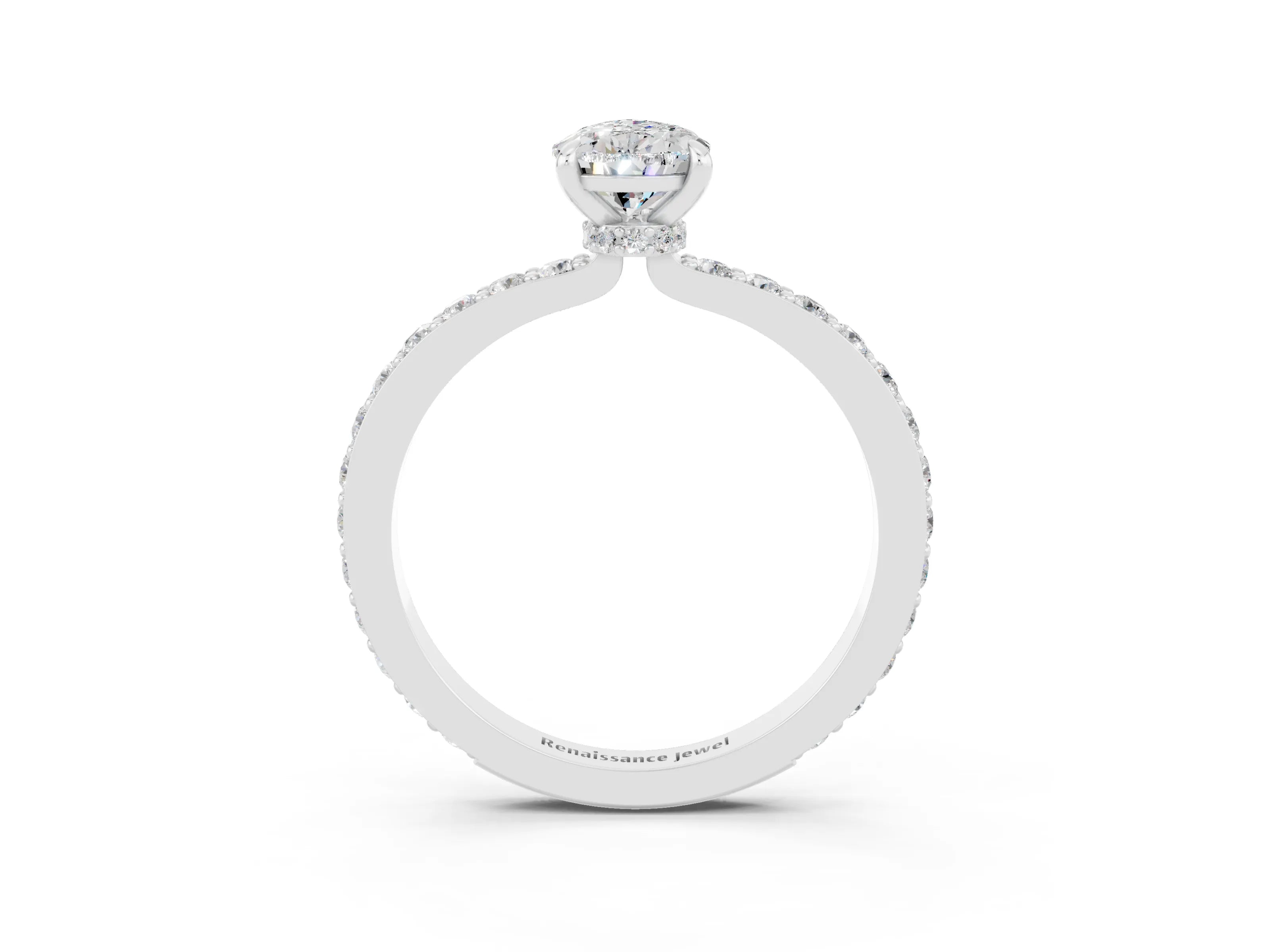 White gold Pear Cut Moissanite Solitaire Engagement Ring with Pavé Band and Four-Prong Setting_3