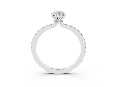 White gold Pear Cut Moissanite Solitaire Engagement Ring with Pavé Band and Four-Prong Setting_3