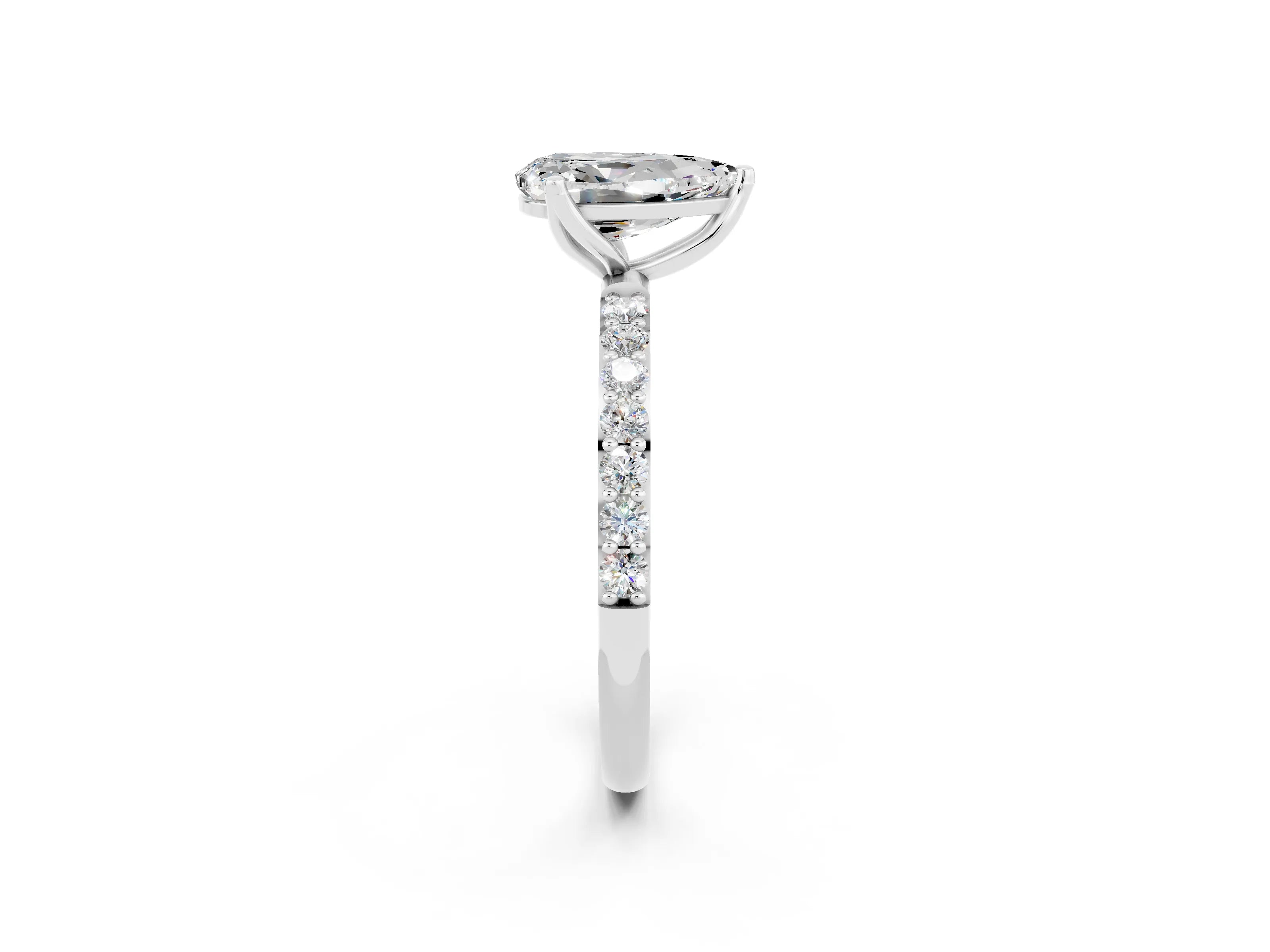White gold Pear Cut Moissanite Solitaire Engagement Ring with Pavé Band and Prong Setting_2