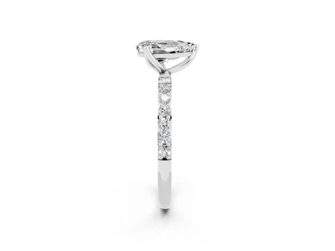 White gold Pear Cut Moissanite Solitaire Engagement Ring with Pavé Band and Prong Setting_2