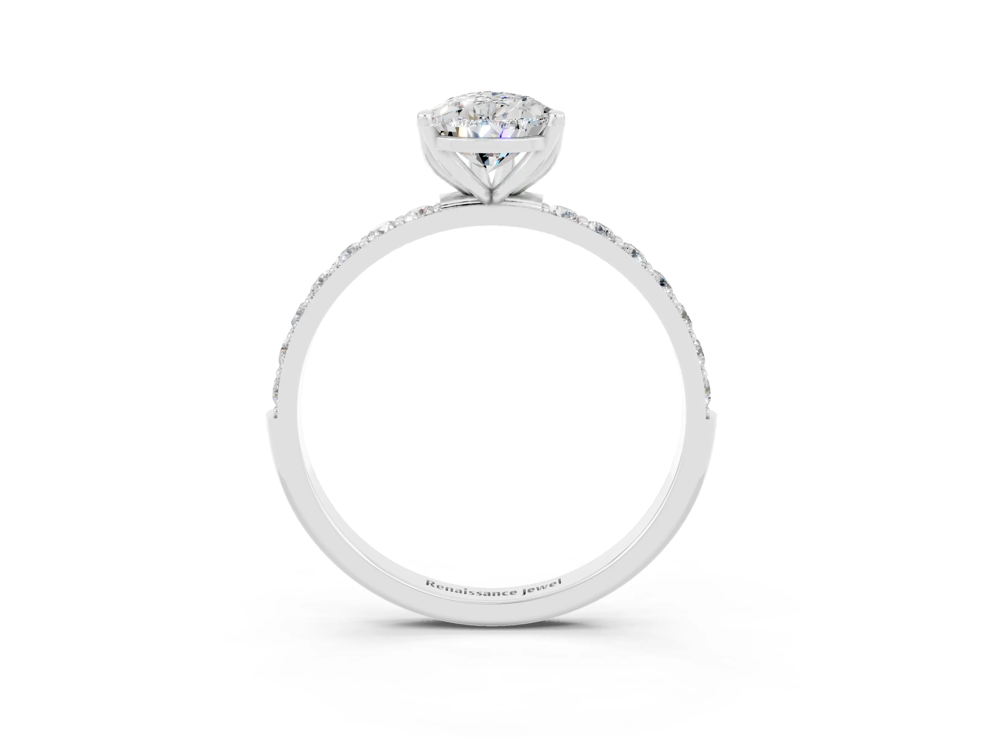 White gold Pear Cut Moissanite Solitaire Engagement Ring with Pavé Band and Prong Setting_3