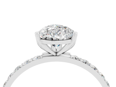 White gold Pear Cut Moissanite Solitaire Engagement Ring with Pavé Band and Prong Setting_4