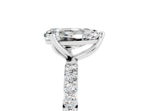 White gold Pear Cut Moissanite Solitaire Engagement Ring with Pavé Band and Prong Setting_5