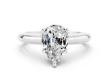 White gold Pear Cut Moissanite Solitaire Engagement Ring with Round Band and Four-Prong Setting