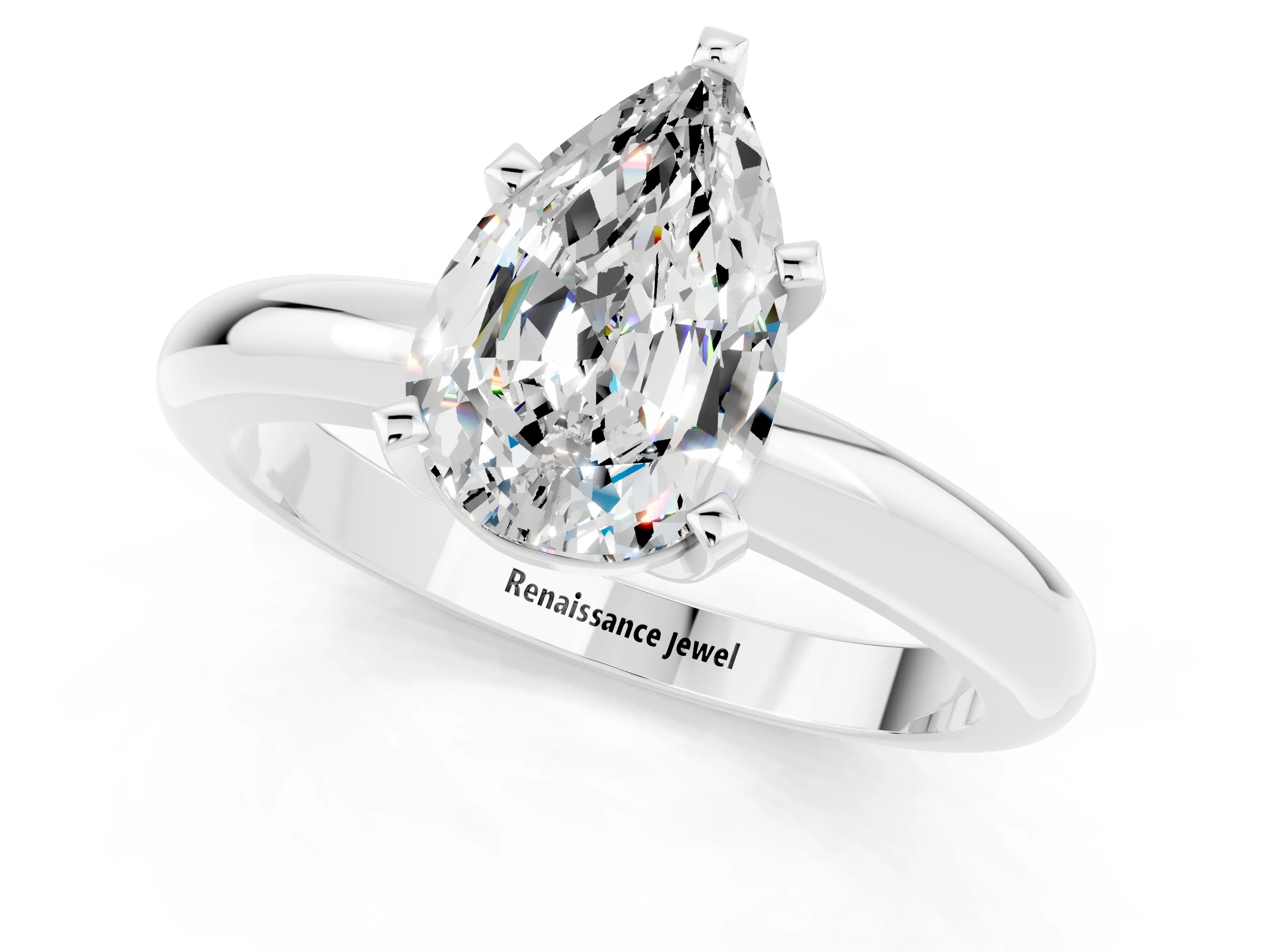 White gold Pear Cut Moissanite Solitaire Engagement Ring with Round Band and Four-Prong Setting_1