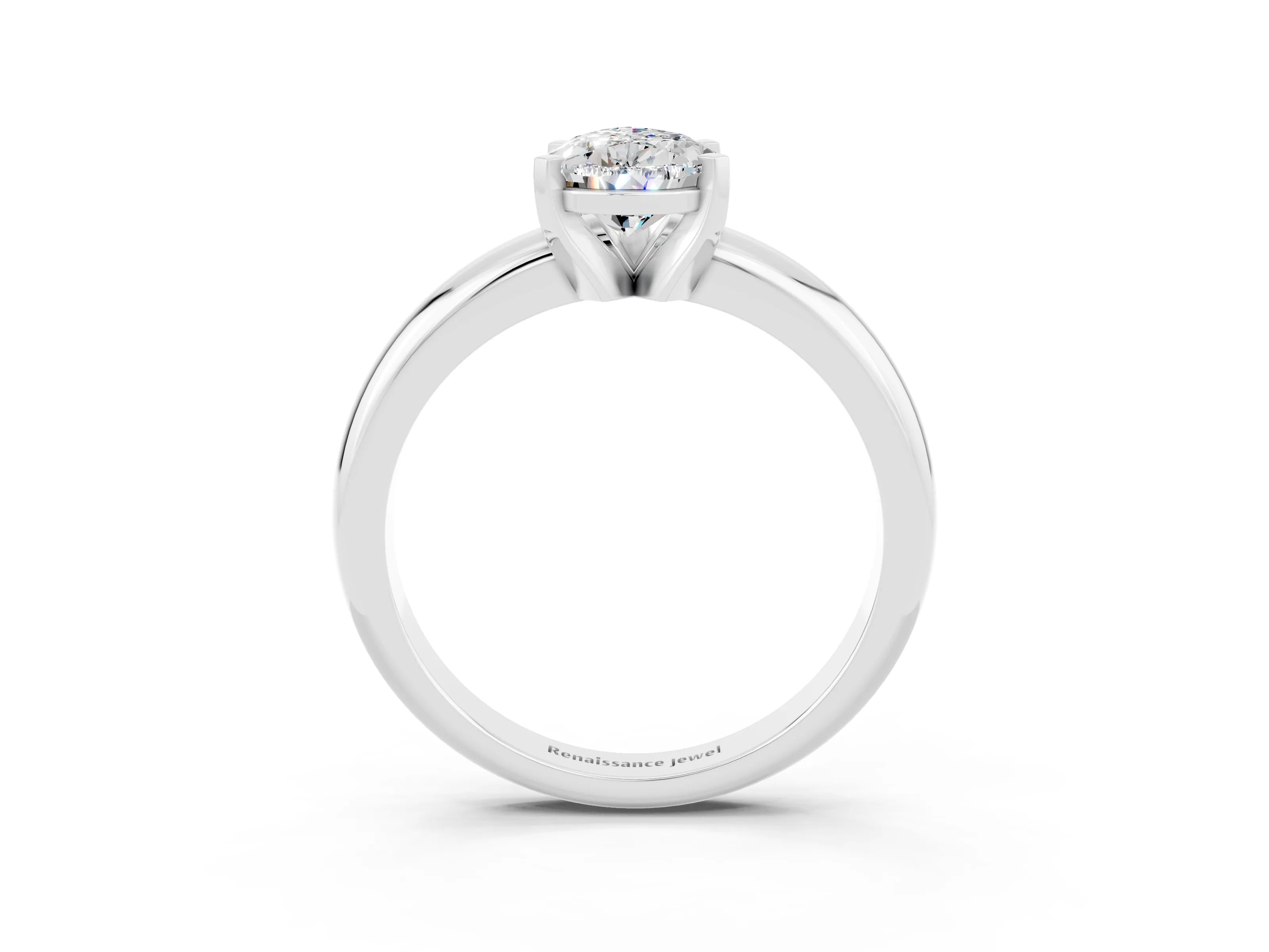 White gold Pear Cut Moissanite Solitaire Engagement Ring with Round Band and Four-Prong Setting_3