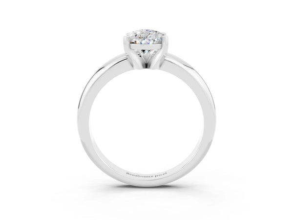 Silver Pear Cut Moissanite Solitaire Engagement Ring with Round Band and Four-Prong Setting