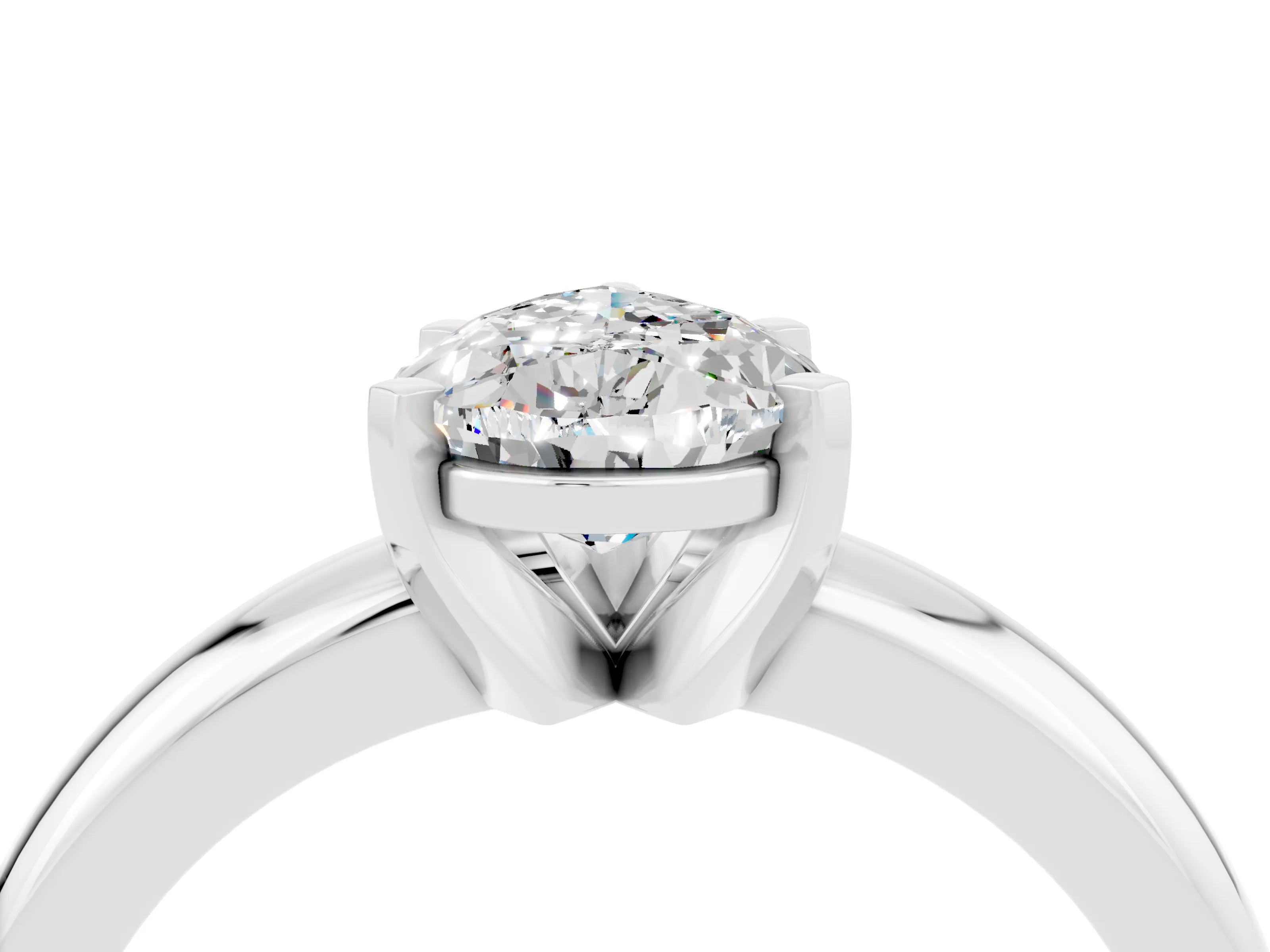 White gold Pear Cut Moissanite Solitaire Engagement Ring with Round Band and Four-Prong Setting_4