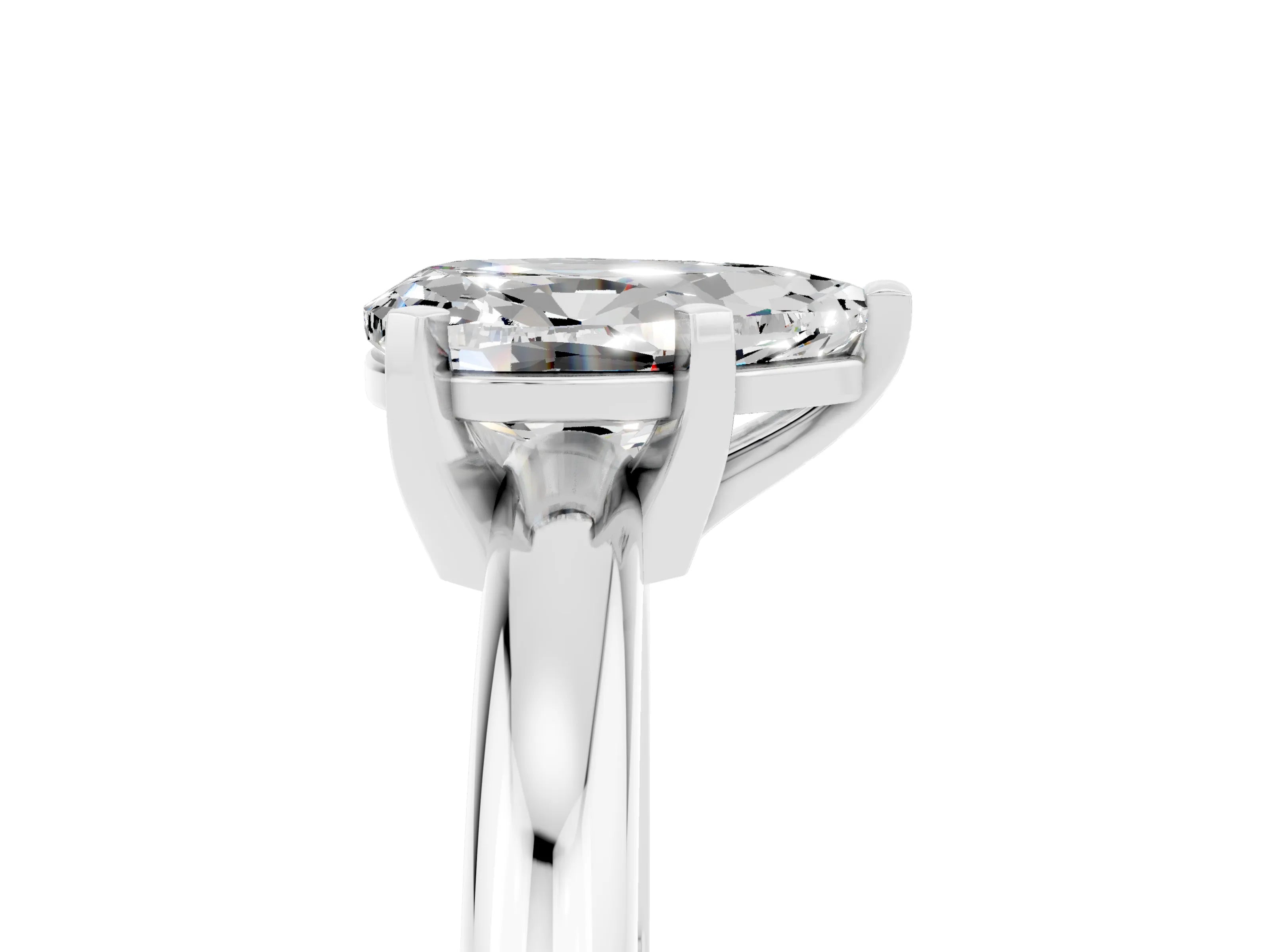 White gold Pear Cut Moissanite Solitaire Engagement Ring with Round Band and Four-Prong Setting_5