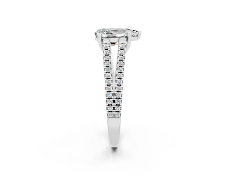 White gold Pear Cut Moissanite Solitaire Engagement Ring with Split Shank Pavé Band_2
