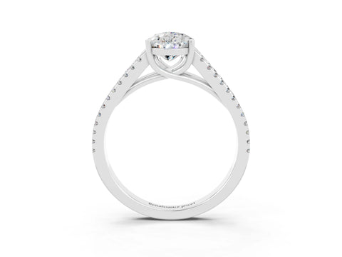 White gold Pear Cut Moissanite Solitaire Engagement Ring with Split Shank Pavé Band_3