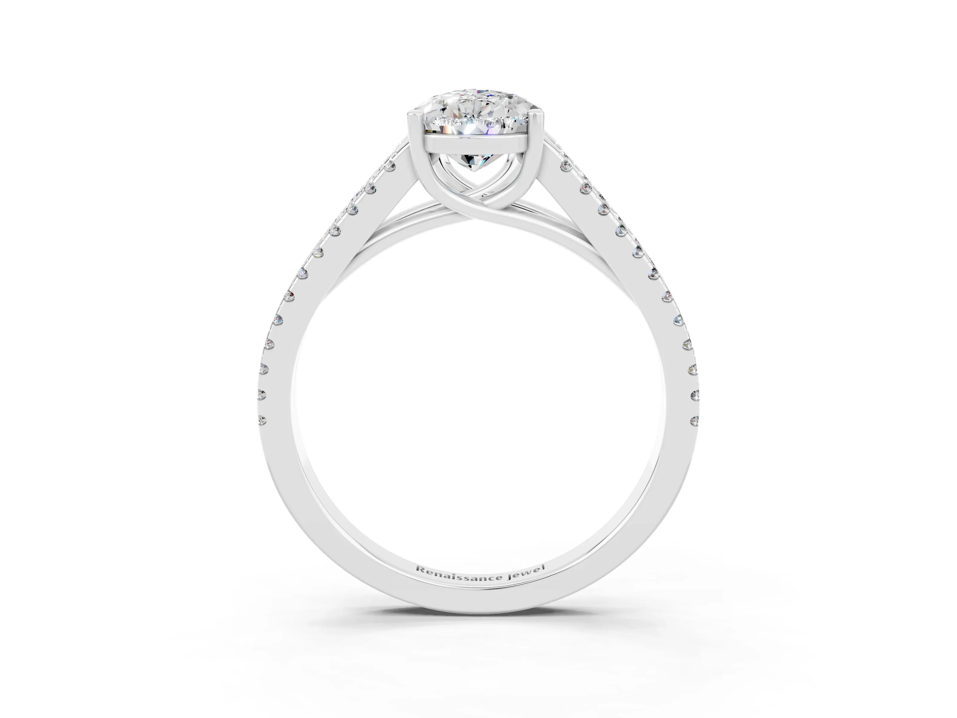 White gold Pear Cut Moissanite Solitaire Engagement Ring with Split Shank Pavé Band_3