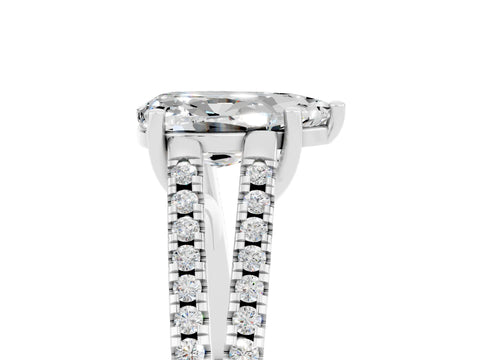 White gold Pear Cut Moissanite Solitaire Engagement Ring with Split Shank Pavé Band_5