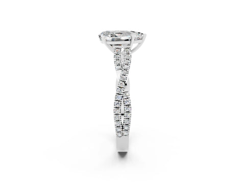 White gold Pear Cut Moissanite Solitaire Engagement Ring with Twisted Pavé Band and Four-Prong Setting_2