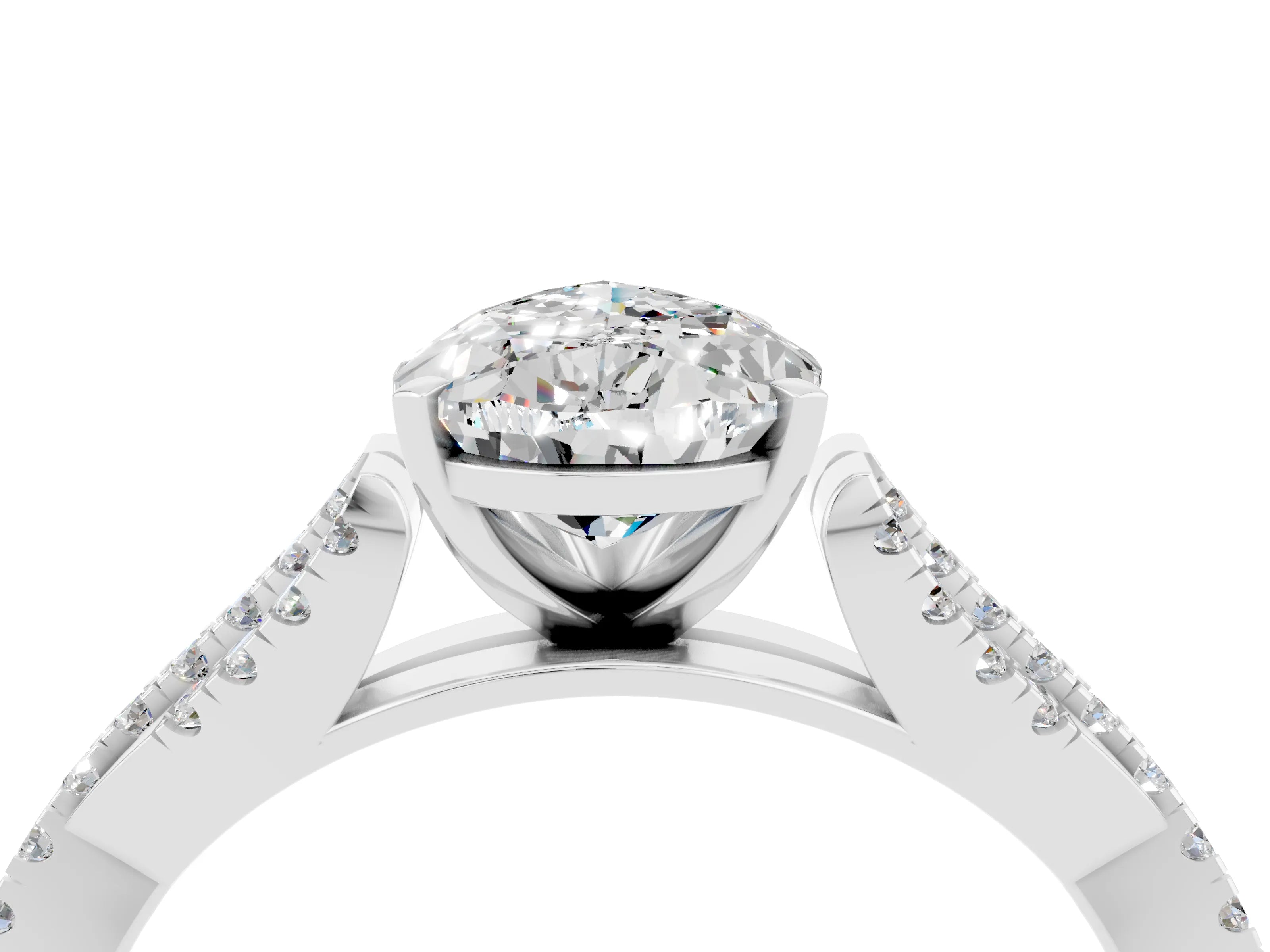 White gold Pear Cut Moissanite Solitaire Engagement Ring with Twisted Pavé Band and Four-Prong Setting_4
