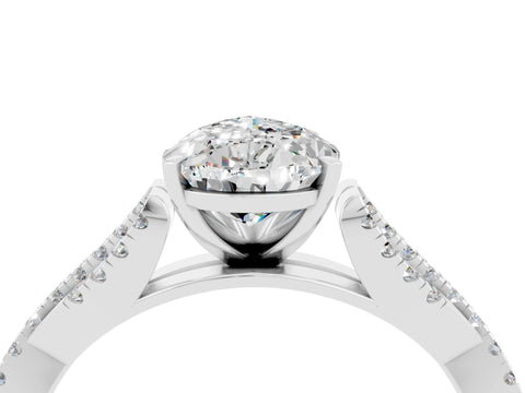 White gold Pear Cut Moissanite Solitaire Engagement Ring with Twisted Pavé Band and Four-Prong Setting_4