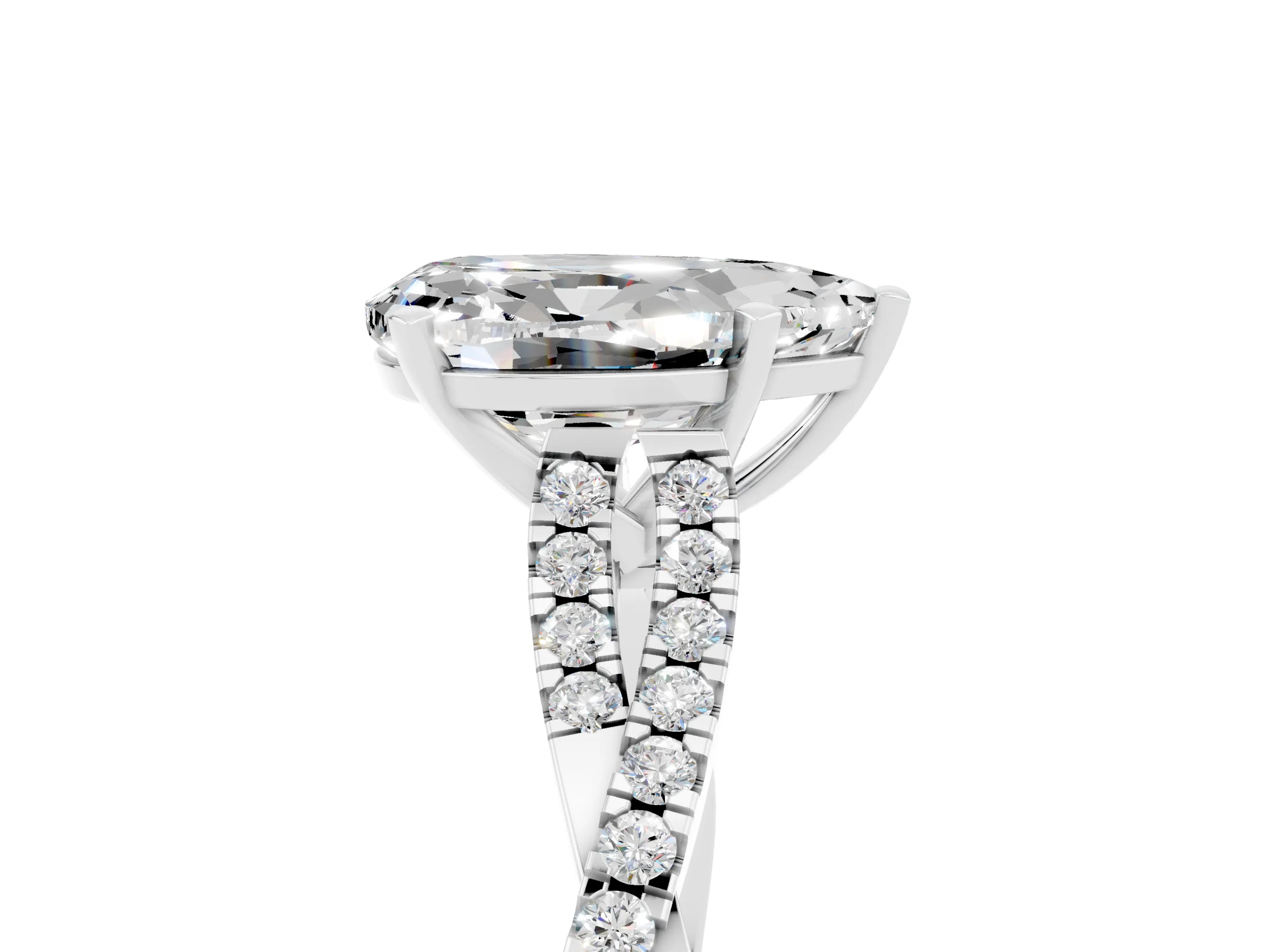 White gold Pear Cut Moissanite Solitaire Engagement Ring with Twisted Pavé Band and Four-Prong Setting_5
