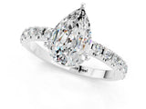White gold Pear Cut Moissanite Solitaire Pavé Band with Four-Prong Setting_1