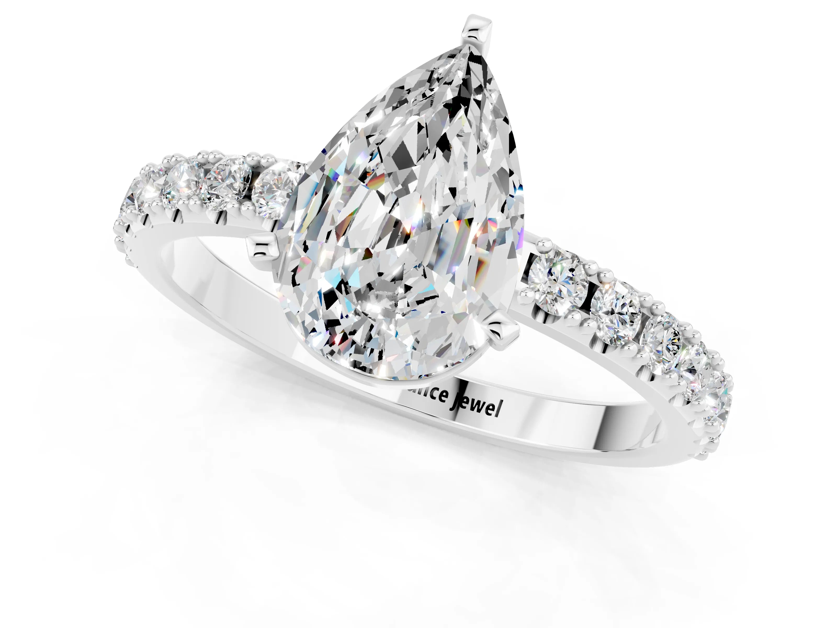 White gold Pear Cut Moissanite Solitaire Pavé Band with Four-Prong Setting_1